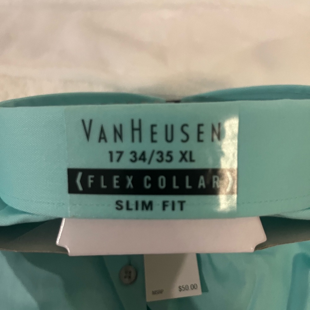Van Huseun Teal Flex Collar Dress Shirt Size XL- 17 35/35 - Picture 5 of 8